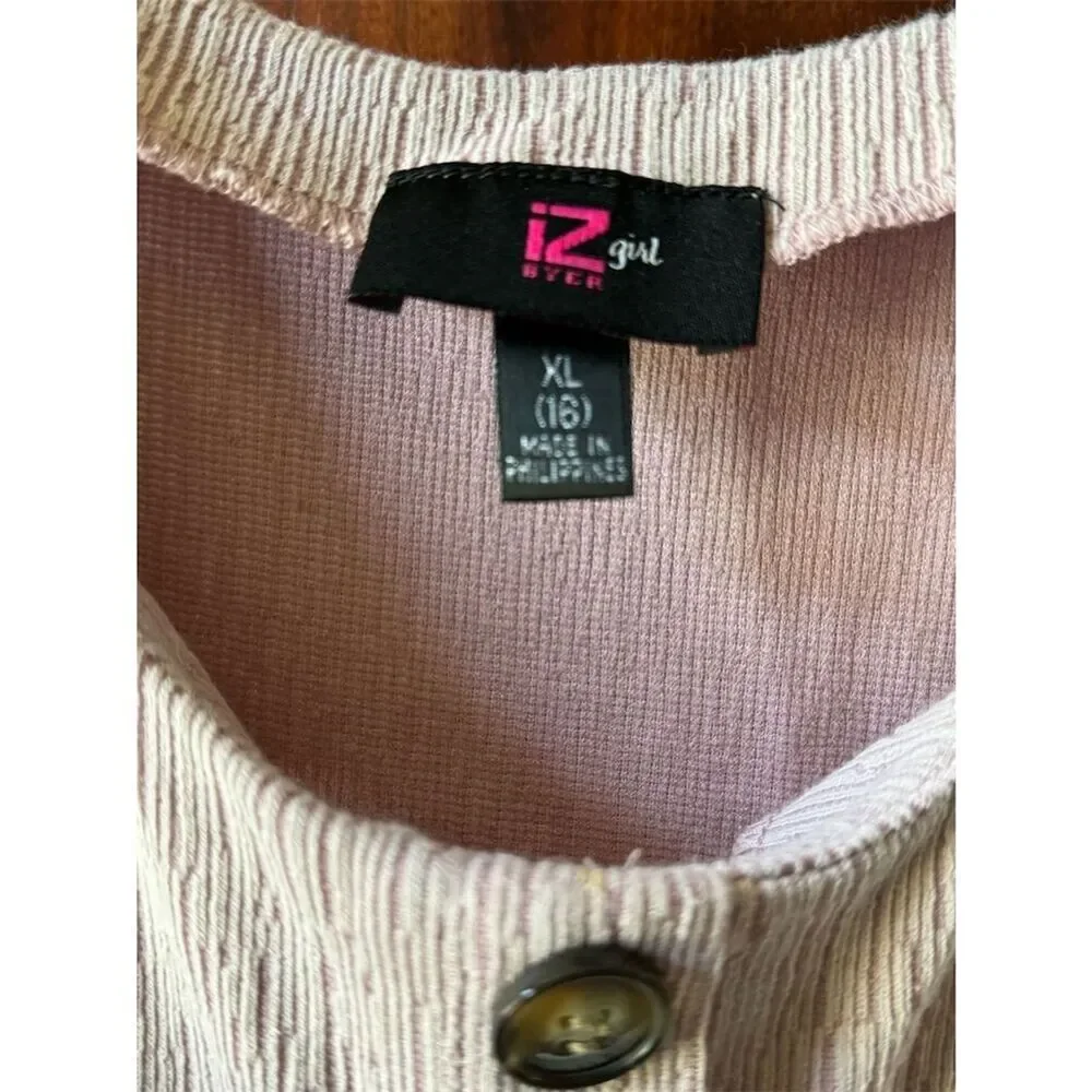 Girls IZ Byer Rose Fit & Flare Button Front Dress Size XL (16) Sleeveless Casual